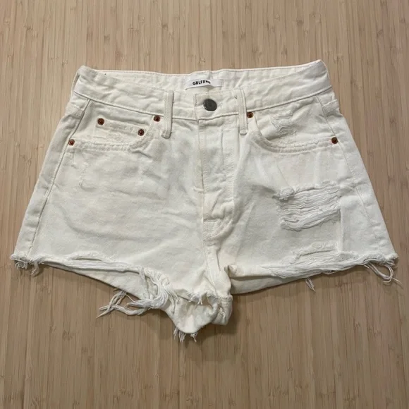 GRLFRND white denim Cindy high waisted jean shorts